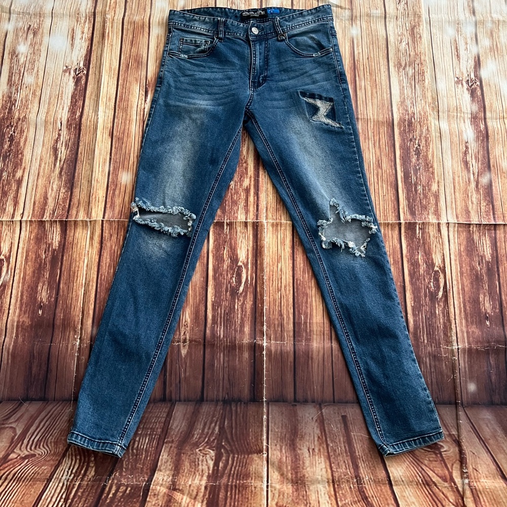 Hyper Denim Men’s Slim Fit Distressed Ripped Blue Jeans Size 30